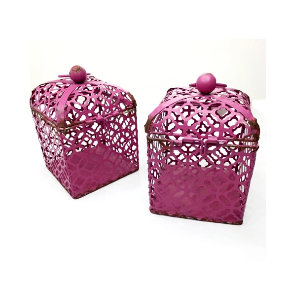 One Cage Fuchsia Distressed Candle Holder Decor - Picture 3 of 6